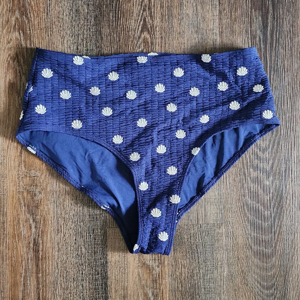 & Other Stories Blue Embroidered with White Shell High Rise Swim Bottom 6